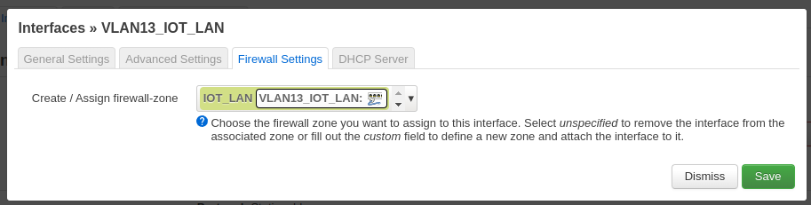 Assign firewall zone to network interface